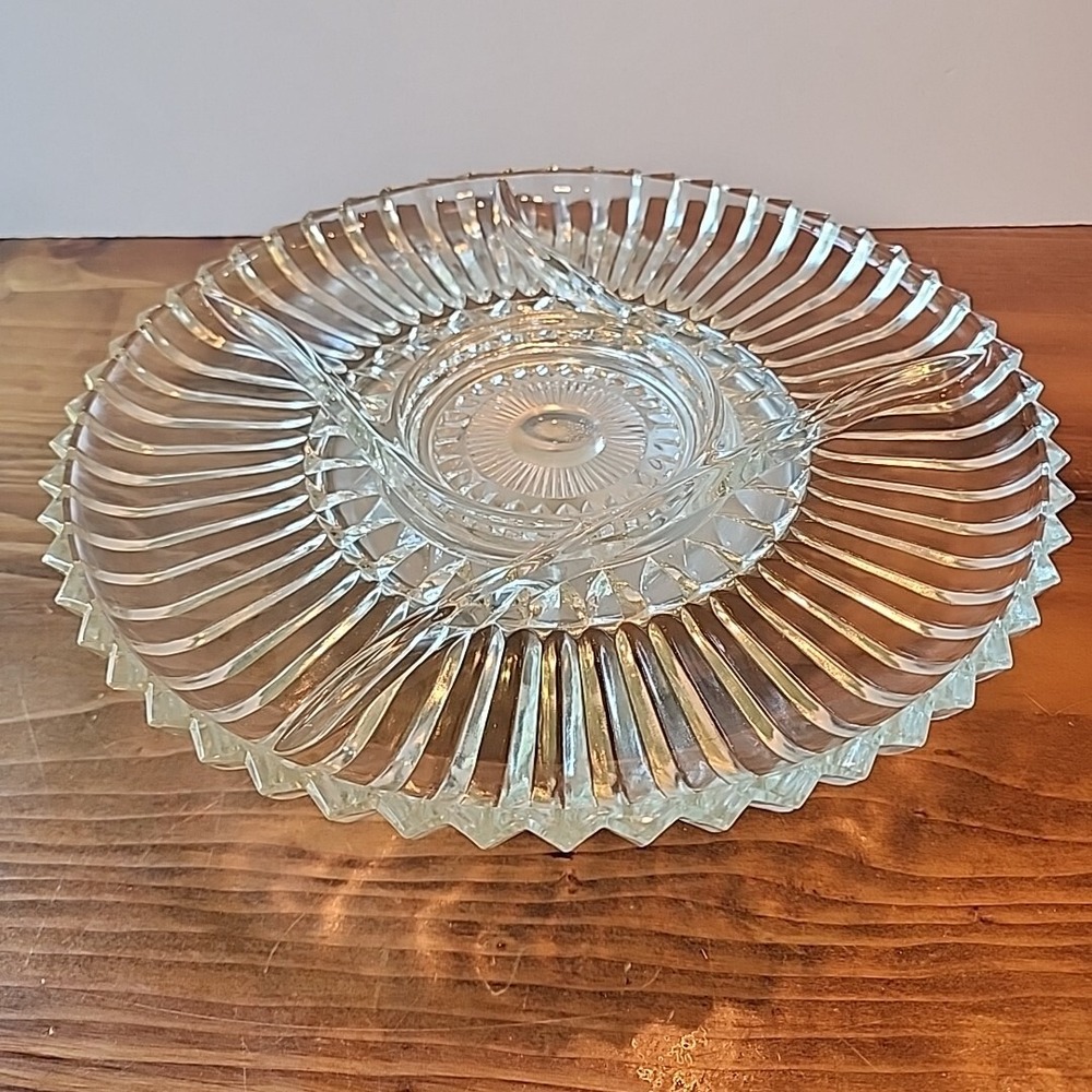 Vintage Kromex Lazy‎ Susan Glass Tray with Inserts Relish Tray Chrome Pedestal
